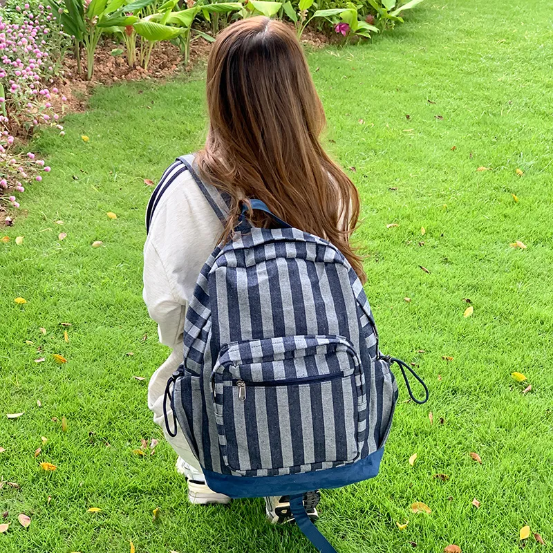 BRABOSTON Polyester Backpack Regular Unisex Red/Blue/Stripes Gray-14