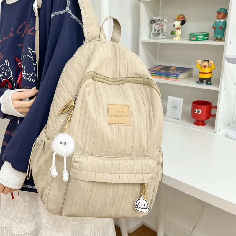 BRABOSTON Composite Cloth Backpack Regular Unisex Ecru/Khaki/Pink/Yellow-11