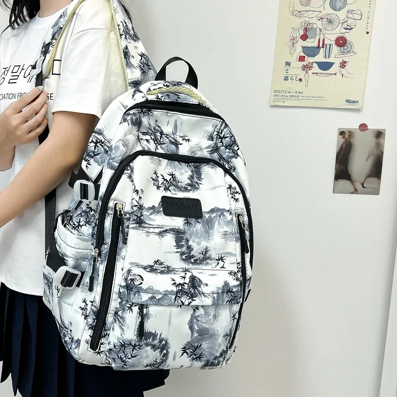 BRABOSTON Nylon Backpack Unisex Black/Purple/Green/Blue/Pink-1