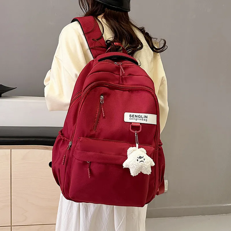 BRABOSTON Nylon Fabric Backpack Unisex White/Burgundy/Black/Khaki-15