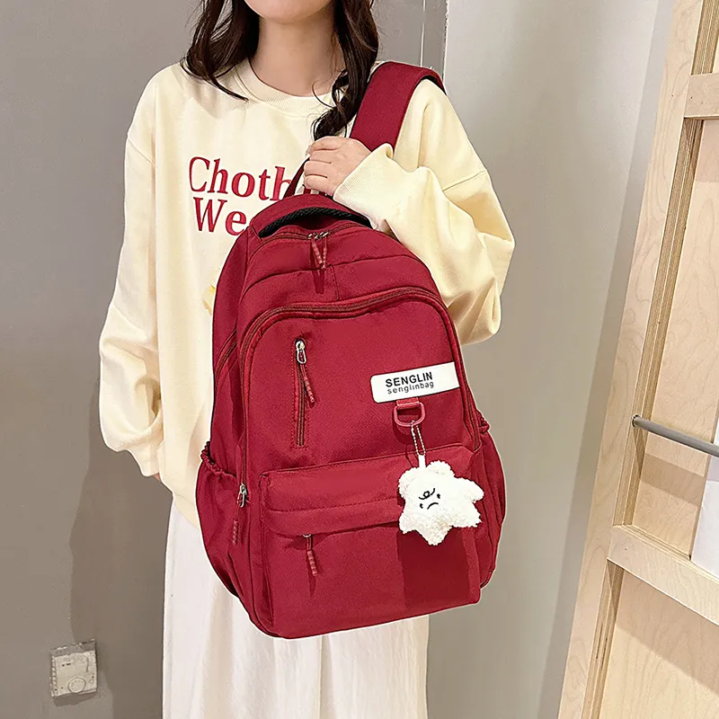 BRABOSTON Nylon Fabric Backpack Unisex White/Burgundy/Black/Khaki-16