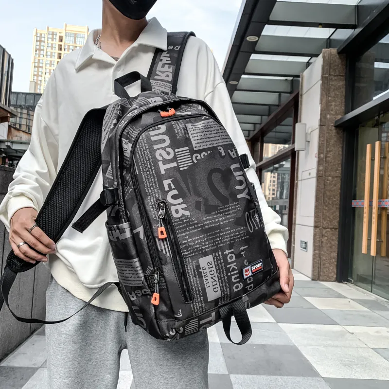 BRABOSTON Nylon Backpack Unisex Gray/Orange Red/Black/Green-8