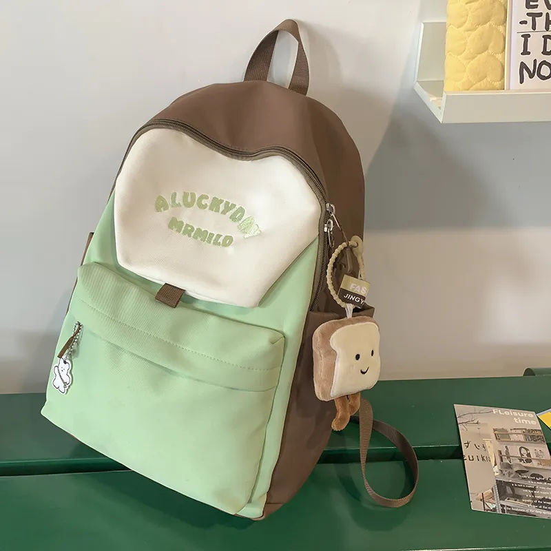 BRABOSTON Nylon Backpack Unisex Coffee & Green/Dark Blue & Yellow/Gray & Light Blue/Pink & Green-2