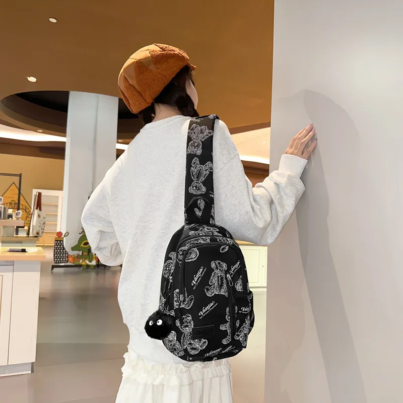 BRABOSTON Nylon Sling Bag Unisex Ecru/Black/Green-12