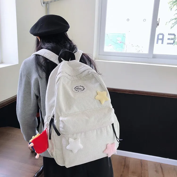 BRABOSTON Corduroy Backpack Unisex Brown/Black/Blue/White-18