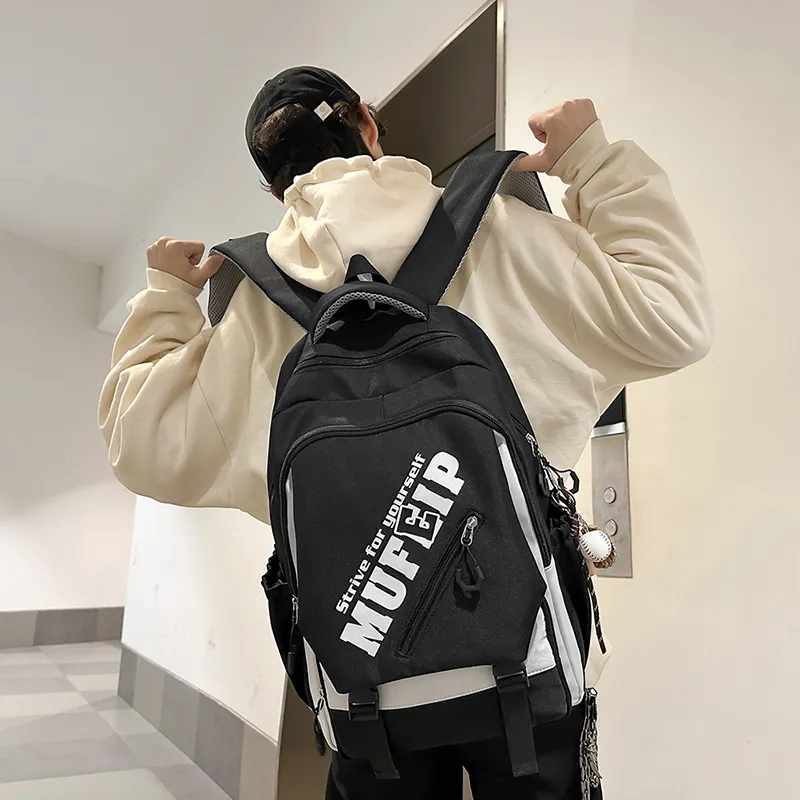 BRABOSTON Nylon Backpack Unisex White/Black/Red-9