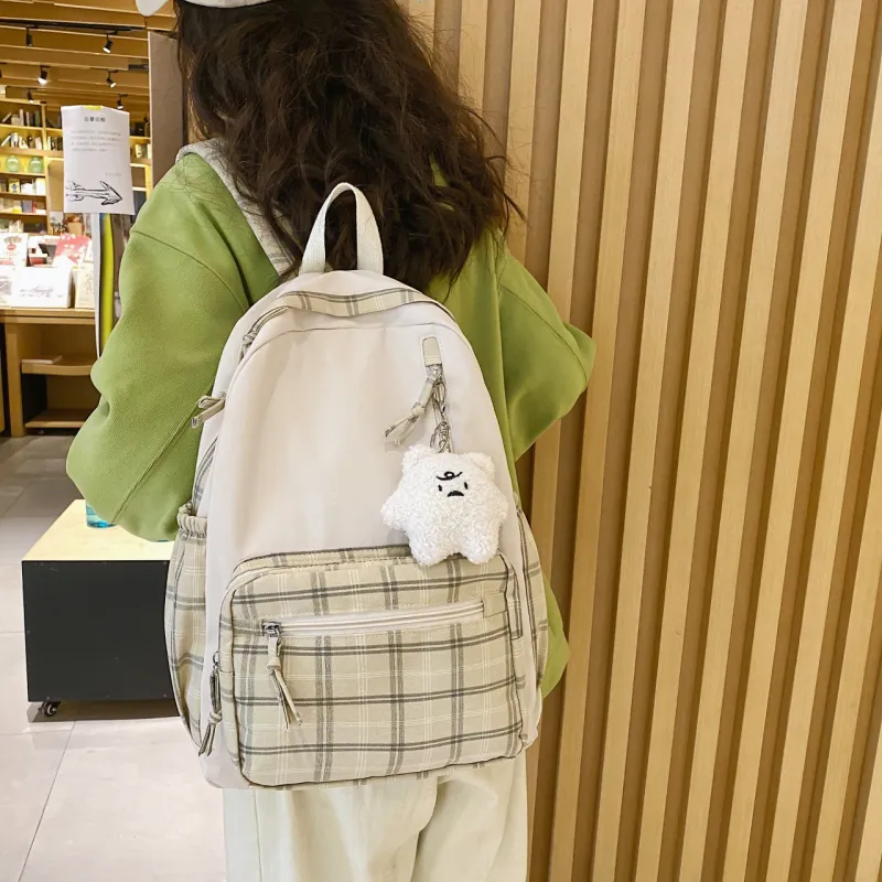 BRABOSTON Nylon+Cotton Linen Blend Backpack Unisex Khaki/Green/Gray/Pink-5