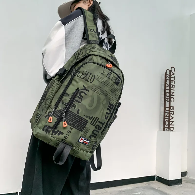 BRABOSTON Nylon Backpack Unisex Gray/Orange Red/Black/Green-19