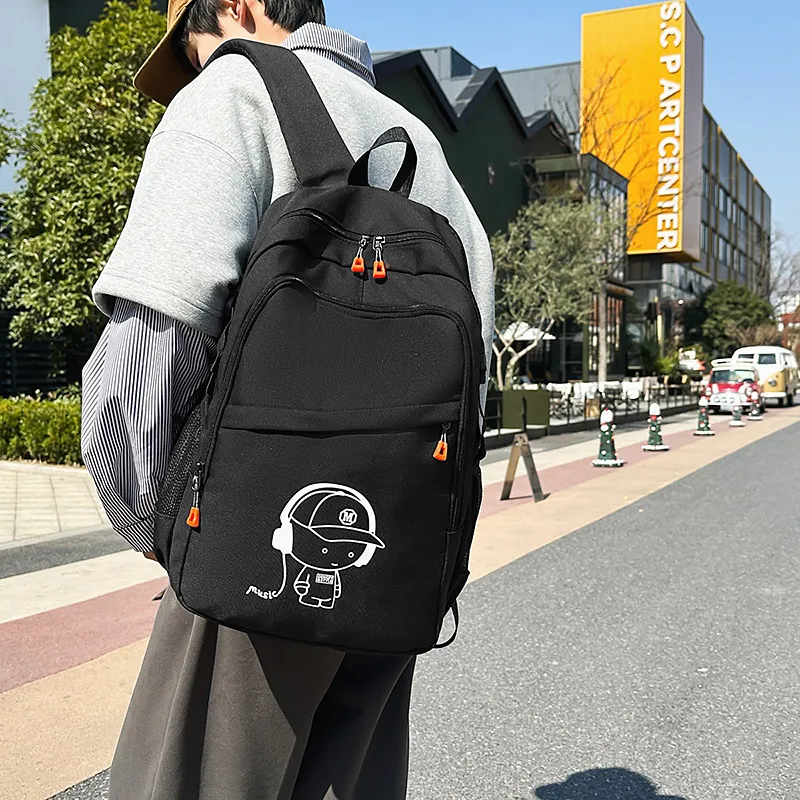 BRABOSTON Nylon Backpack Regular Unisex Pure Black/White/Blue/Black-2
