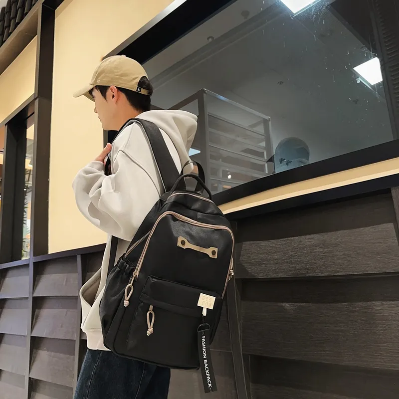 BRABOSTON Nylon Backpack Regular Unisex Black/Light Gray/Light Khaki/Dark Khaki-4