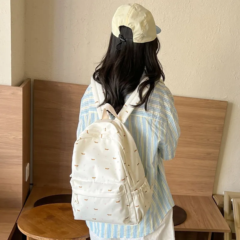 BRABOSTON Nylon Fabric Backpack Unisex Ivory/Gray-1