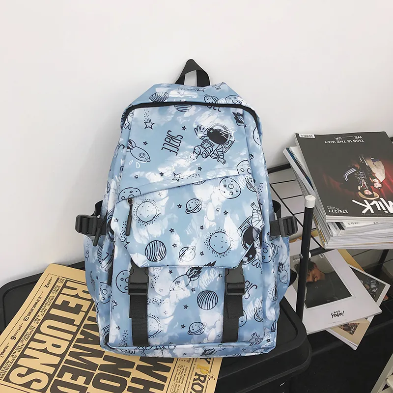 BRABOSTON Nylon Backpack Unisex Seven Characters/Black White Stripes/Black/Light Green/Light Blue-16