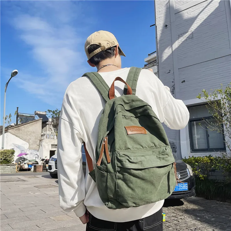 BRABOSTON Canvas Backpack Regular Unisex Black/White/Brown/Green-19