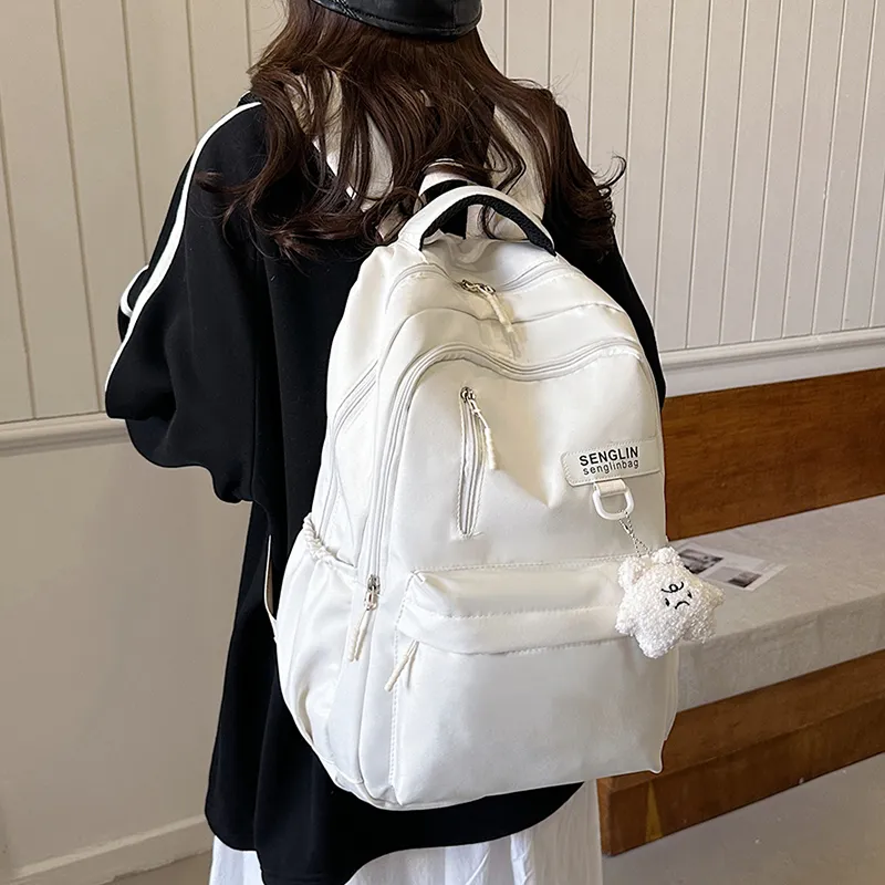 BRABOSTON Nylon Fabric Backpack Unisex White/Burgundy/Black/Khaki-3