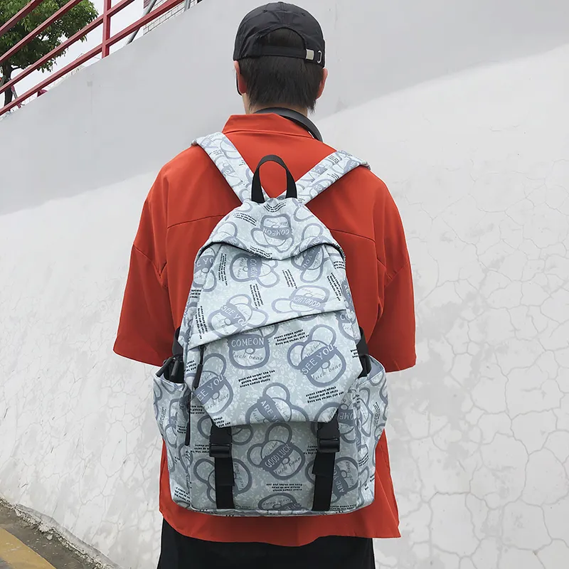 BRABOSTON Nylon Backpack Unisex Seven Characters/Black White Stripes/Black/Light Green/Light Blue-13