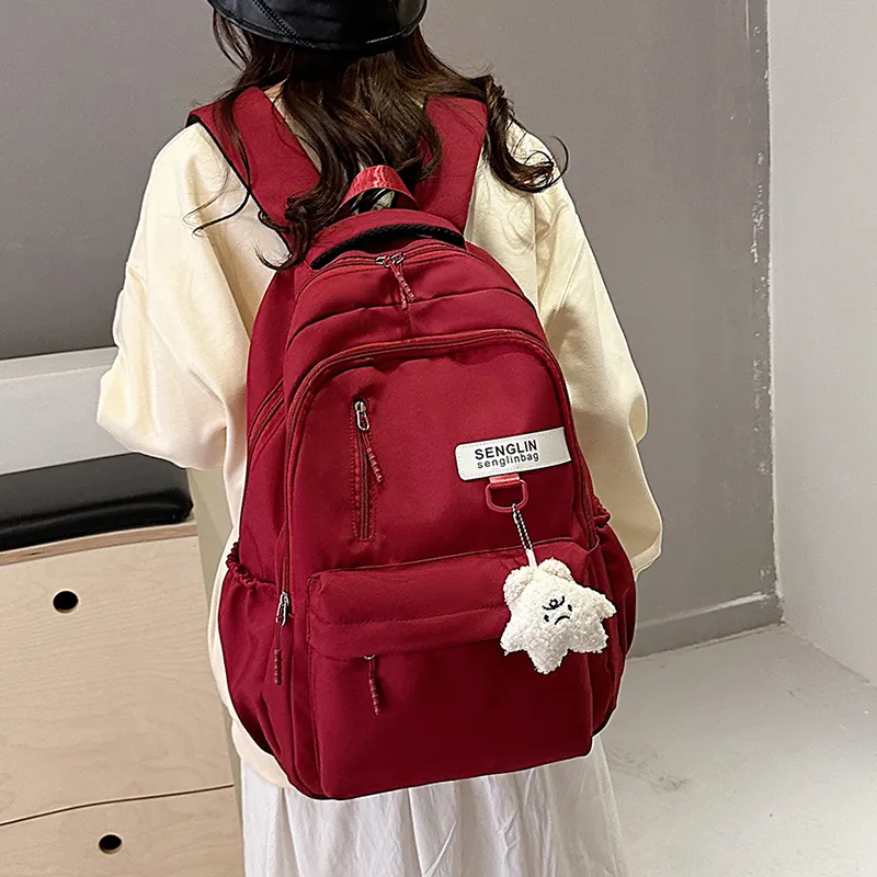 BRABOSTON Nylon Fabric Backpack Unisex White/Burgundy/Black/Khaki-14