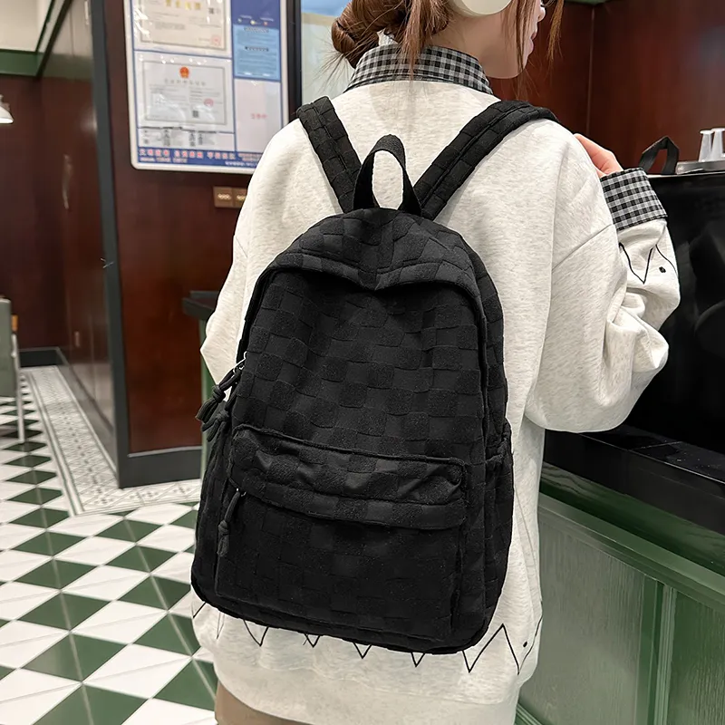BRABOSTON Corduroy With Nylon Backpack Unisex Black/Khaki/Pink/Blue-5