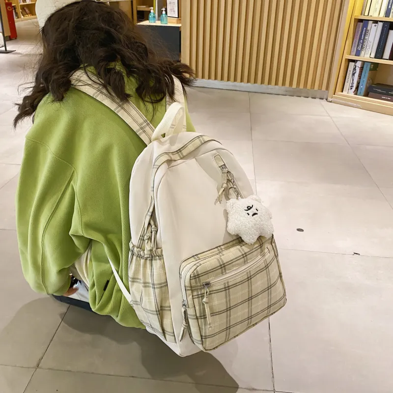 BRABOSTON Nylon+Cotton Linen Blend Backpack Unisex Khaki/Green/Gray/Pink-1