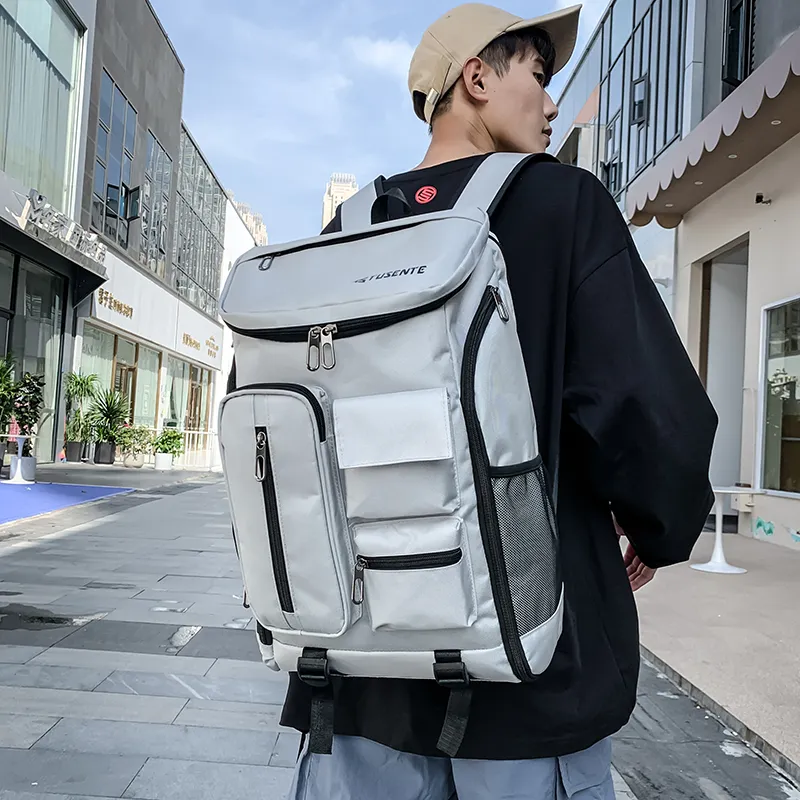BRABOSTON Oxford Backpack Regular Unisex Light Gray/Dark Gray/Black/Red-3