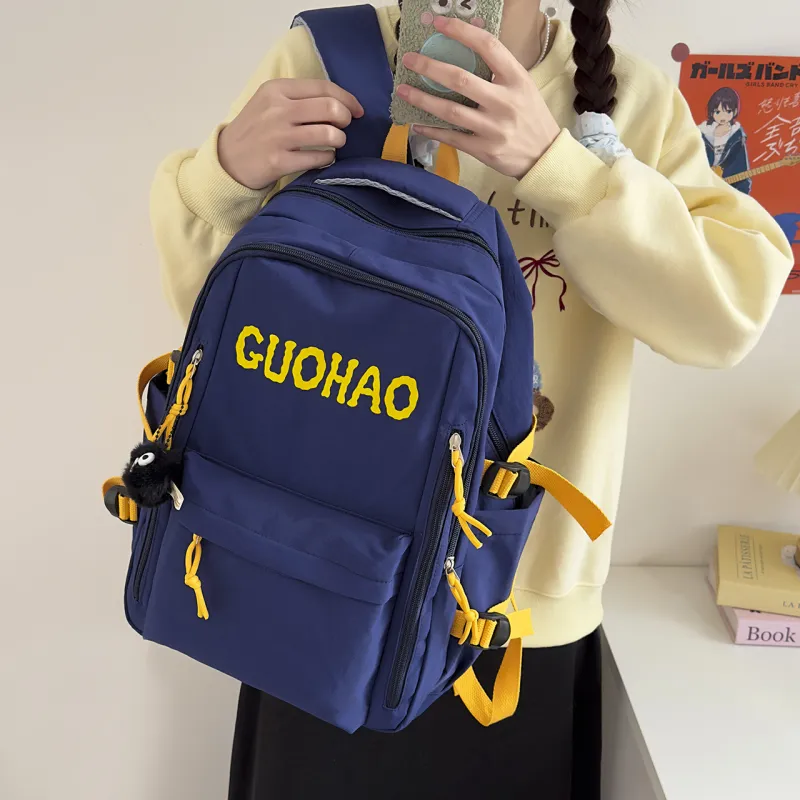 BRABOSTON Nylon Backpack Unisex Black/Red/Yellow/Blue-15