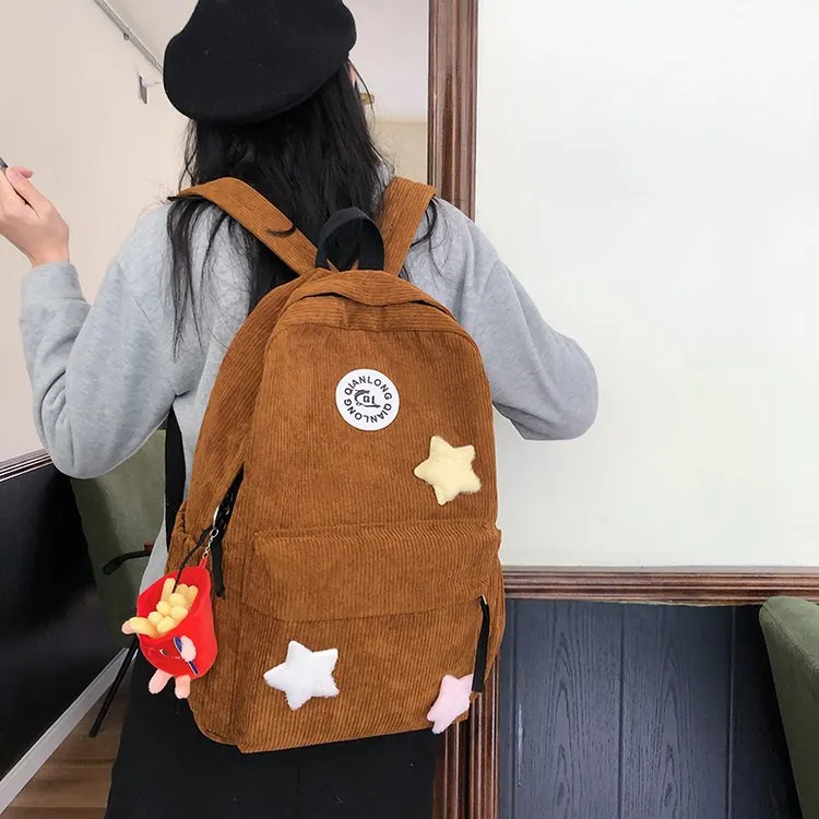 BRABOSTON Corduroy Backpack Unisex Brown/Black/Blue/White-3