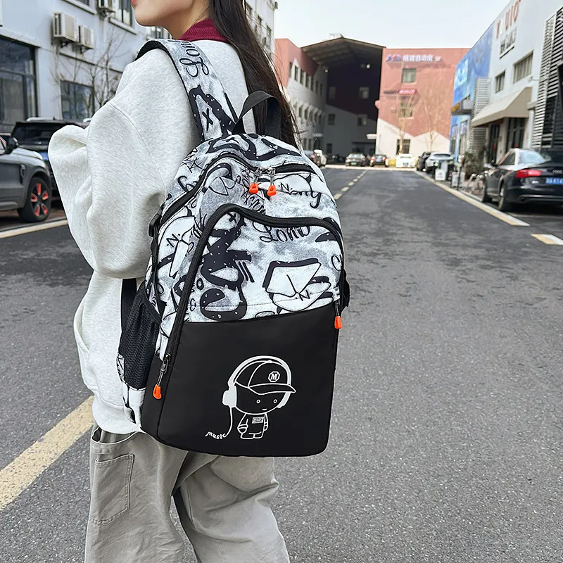 BRABOSTON Nylon Backpack Regular Unisex Pure Black/White/Blue/Black-8