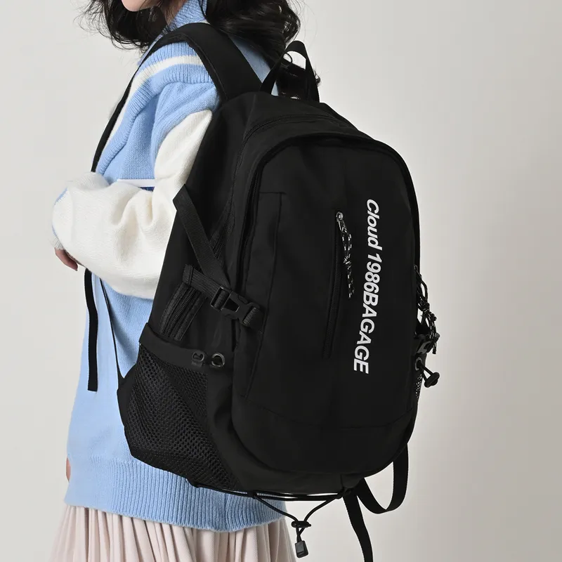 BRABOSTON Nylon Fabric Backpack Unisex White/Black-7