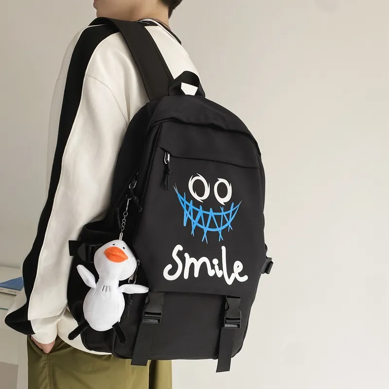 BRABOSTON Nylon Backpack Unisex Black/White-14