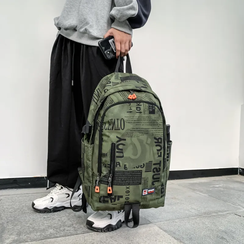 BRABOSTON Nylon Backpack Unisex Gray/Orange Red/Black/Green-16