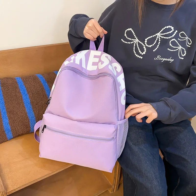 BRABOSTON Nylon Backpack Unisex Light Gray/Pink/Violet/Black/Red/Yellow-28
