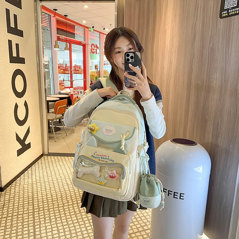 BRABOSTON Nylon With PVC Backpack Unisex Black/Blue Yellow/Yellow Green/Yellow Purple-14