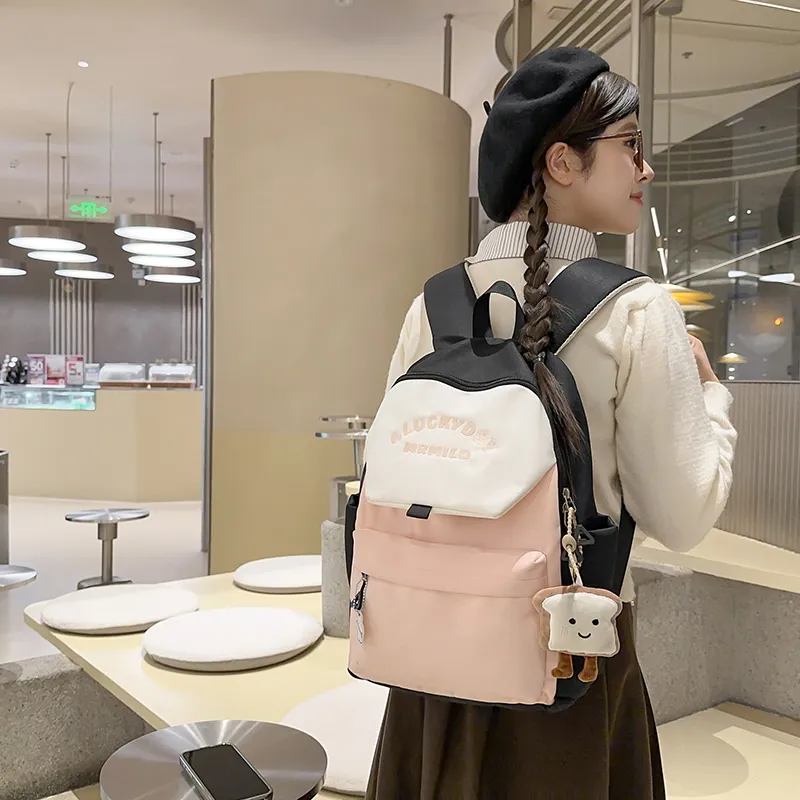 BRABOSTON Nylon Backpack Unisex Coffee & Green/Dark Blue & Yellow/Gray & Light Blue/Pink & Green-24
