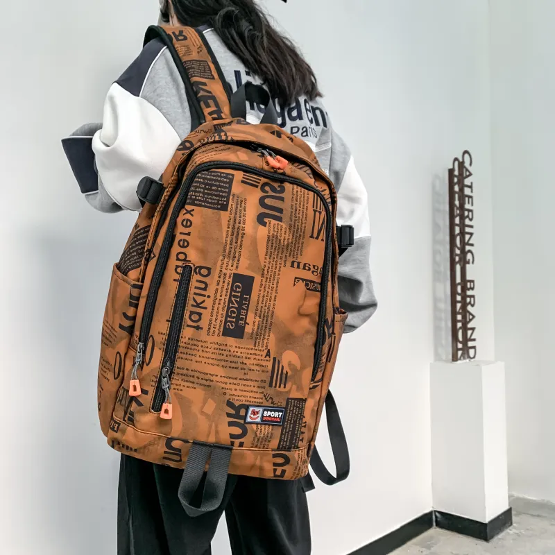 BRABOSTON Nylon Backpack Unisex Gray/Orange Red/Black/Green-14