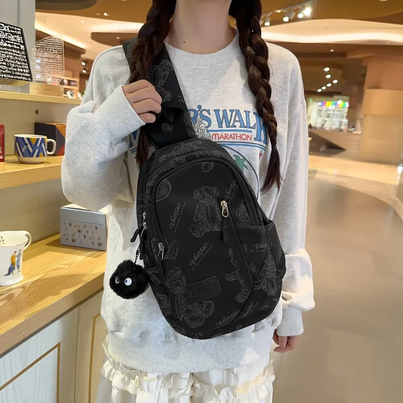 BRABOSTON Nylon Sling Bag Unisex Ecru/Black/Green-7