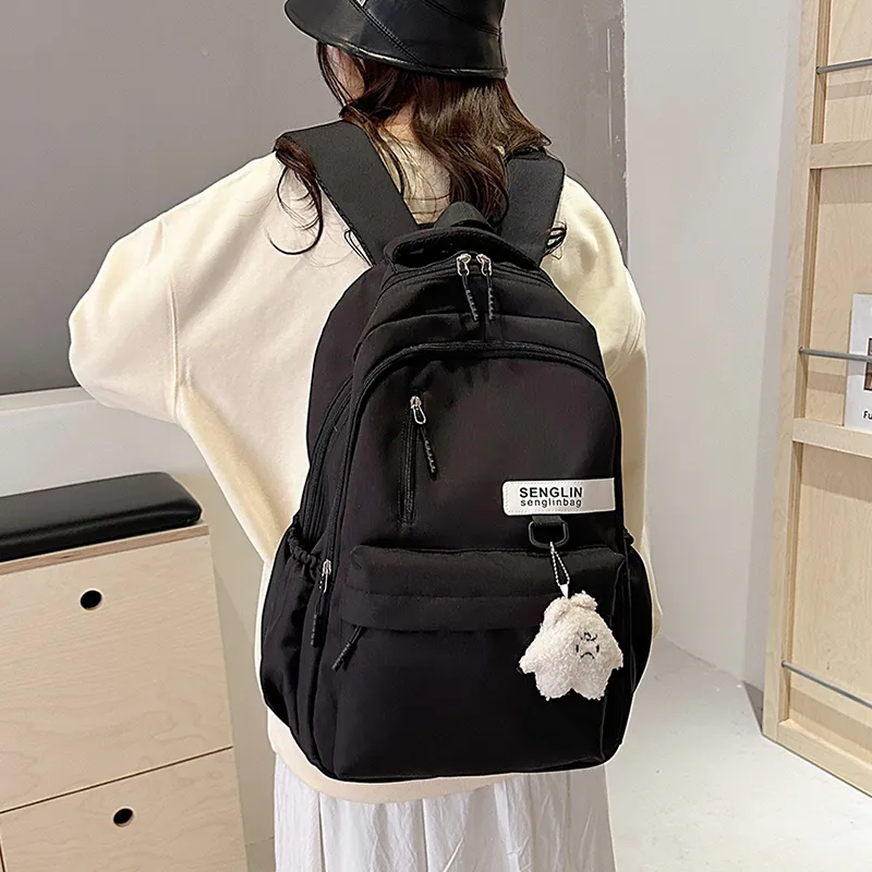 BRABOSTON Nylon Fabric Backpack Unisex White/Burgundy/Black/Khaki-7