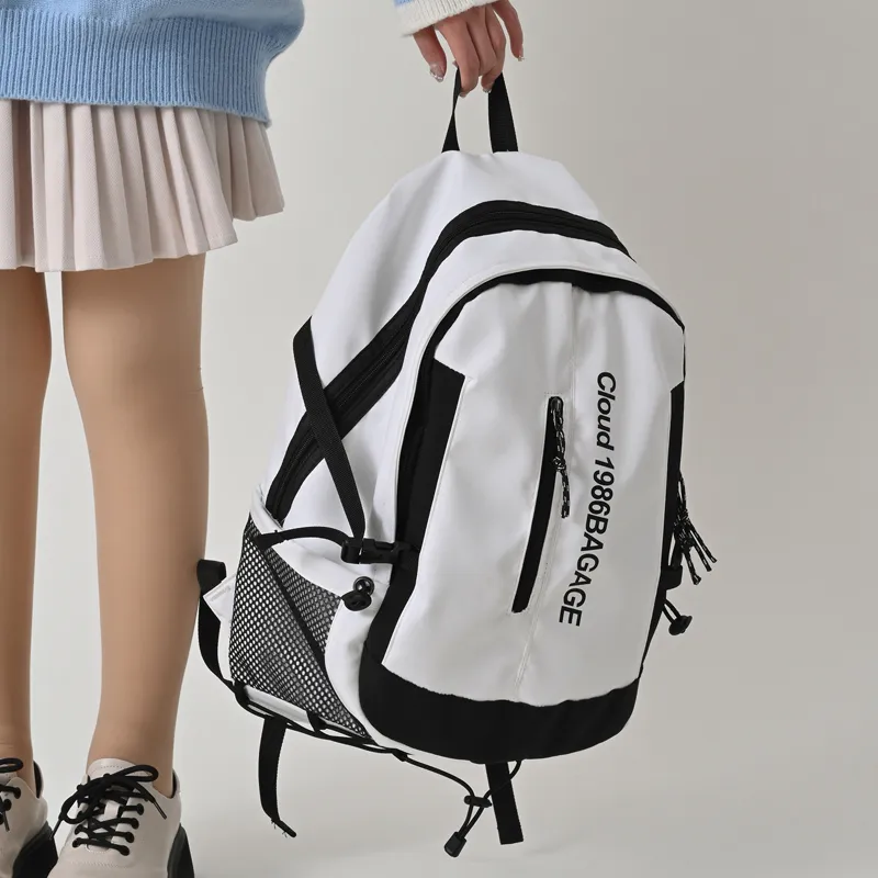 BRABOSTON Nylon Fabric Backpack Unisex White/Black-2