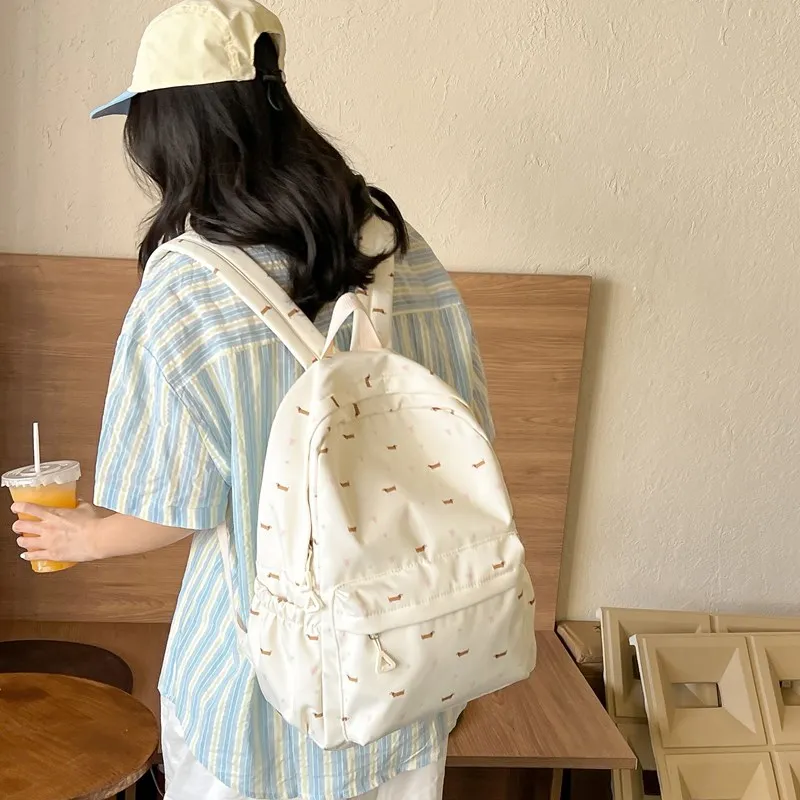 BRABOSTON Nylon Fabric Backpack Unisex Ivory/Gray-11