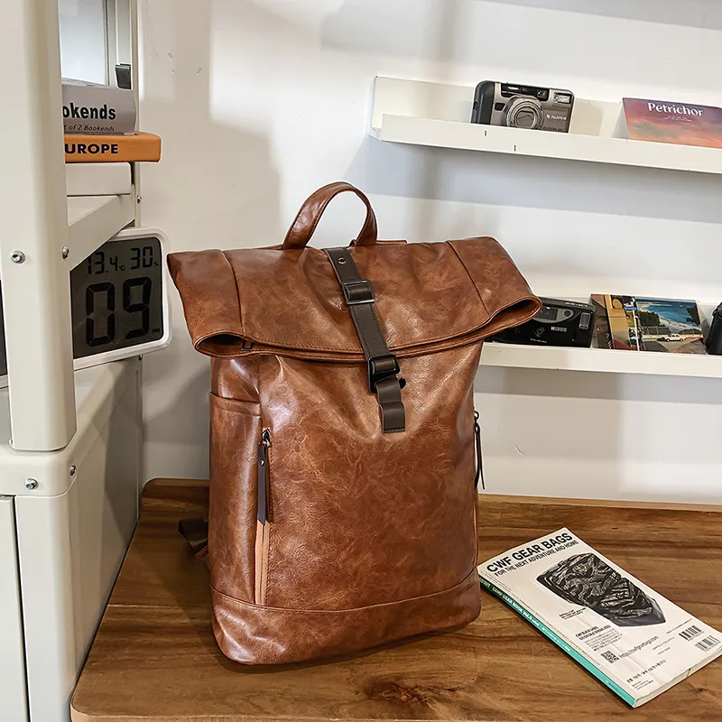BRABOSTON PU Backpack Unisex Coffee/Brown/Black-6