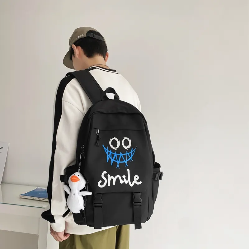 BRABOSTON Nylon Backpack Unisex Black/White-11