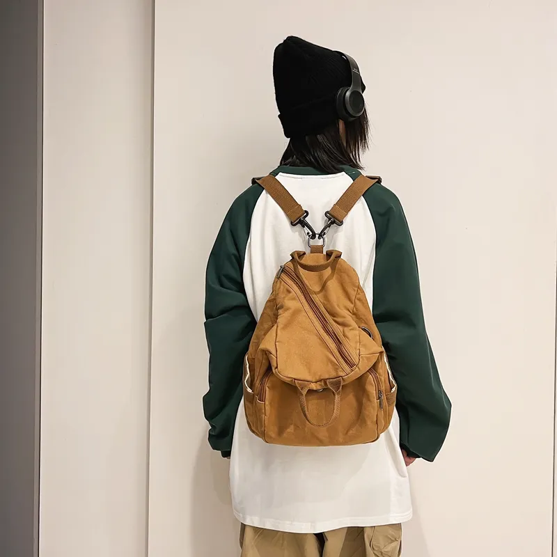 BRABOSTON Canvas Backpack Regular Unisex Beige/Black/Brown-22