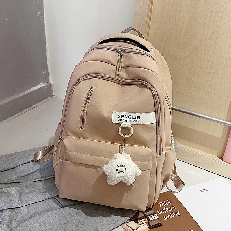 BRABOSTON Nylon Fabric Backpack Unisex White/Burgundy/Black/Khaki-20