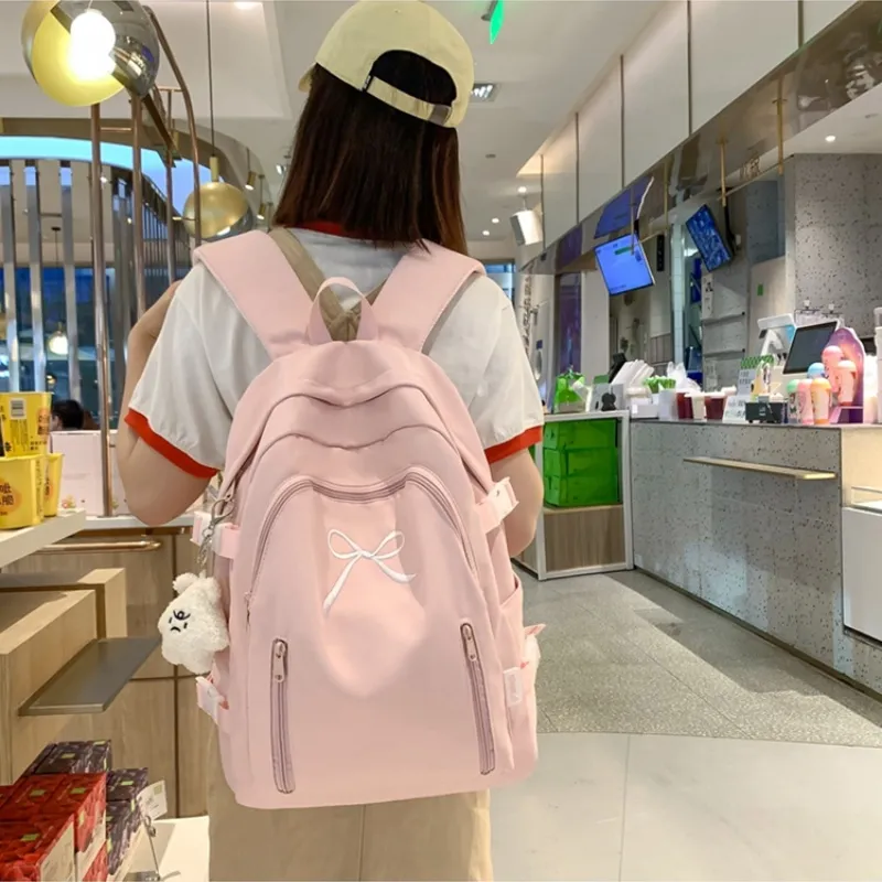 BRABOSTON Nylon Backpack Large Size Unisex Ecru/Black/Pink/Yellow/Light Blue-7