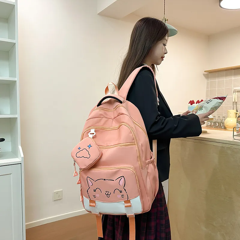 BRABOSTON Nylon Backpack Unisex Sunset Red/Burgundy/Blue/Black/Khaki/Pink-2
