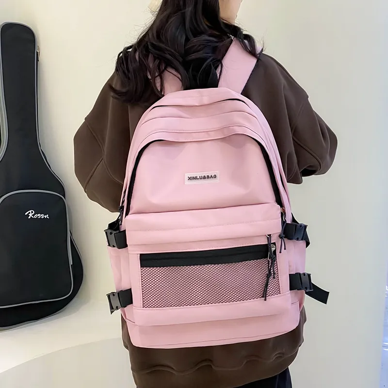 BRABOSTON Nylon Fabric Backpack Medium Size Unisex Black/Pink/Blue/Beige/Green/Gray-8
