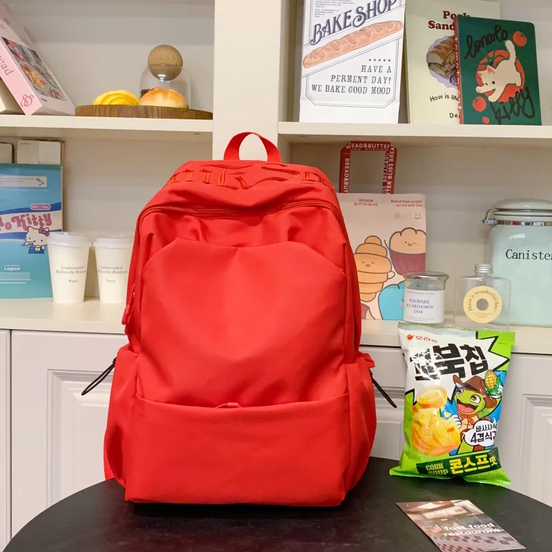 BRABOSTON Nylon Fabric Backpack Regular Unisex Ivory/Red/Black/Light Blue-7