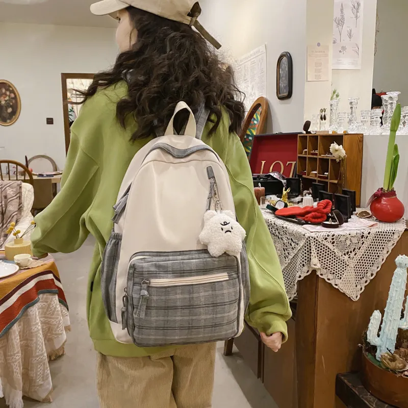 BRABOSTON Nylon+Cotton Linen Blend Backpack Unisex Khaki/Green/Gray/Pink-8