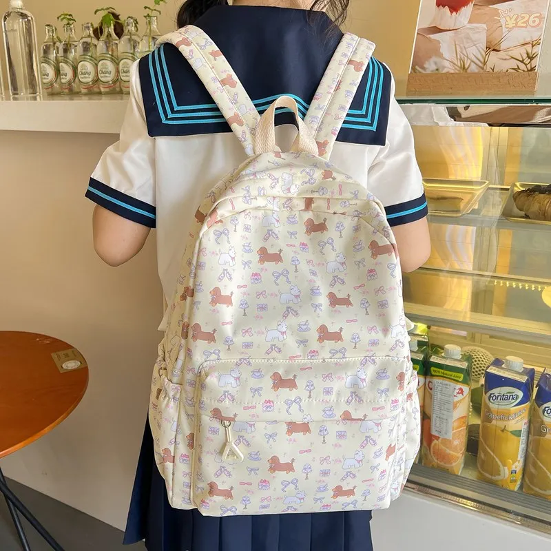 BRABOSTON Nylon Fabric Backpack Unisex Ivory/Gray-14