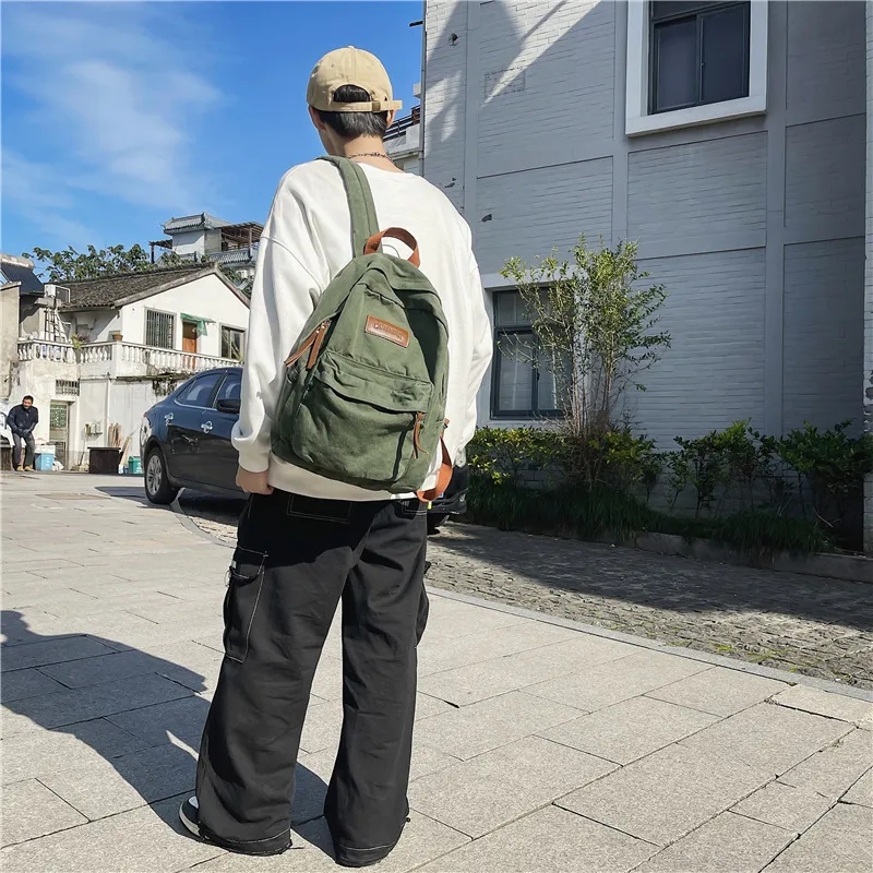 BRABOSTON Canvas Backpack Regular Unisex Black/White/Brown/Green-23