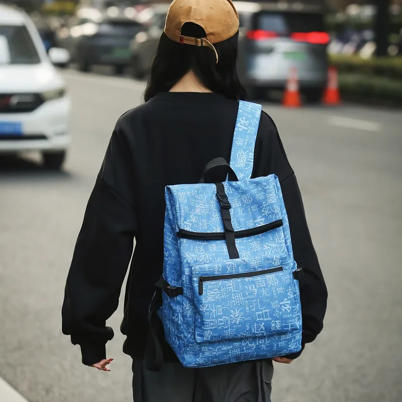 BRABOSTON Fabric Backpack Unisex Black/Light Blue/Denim Blue-11