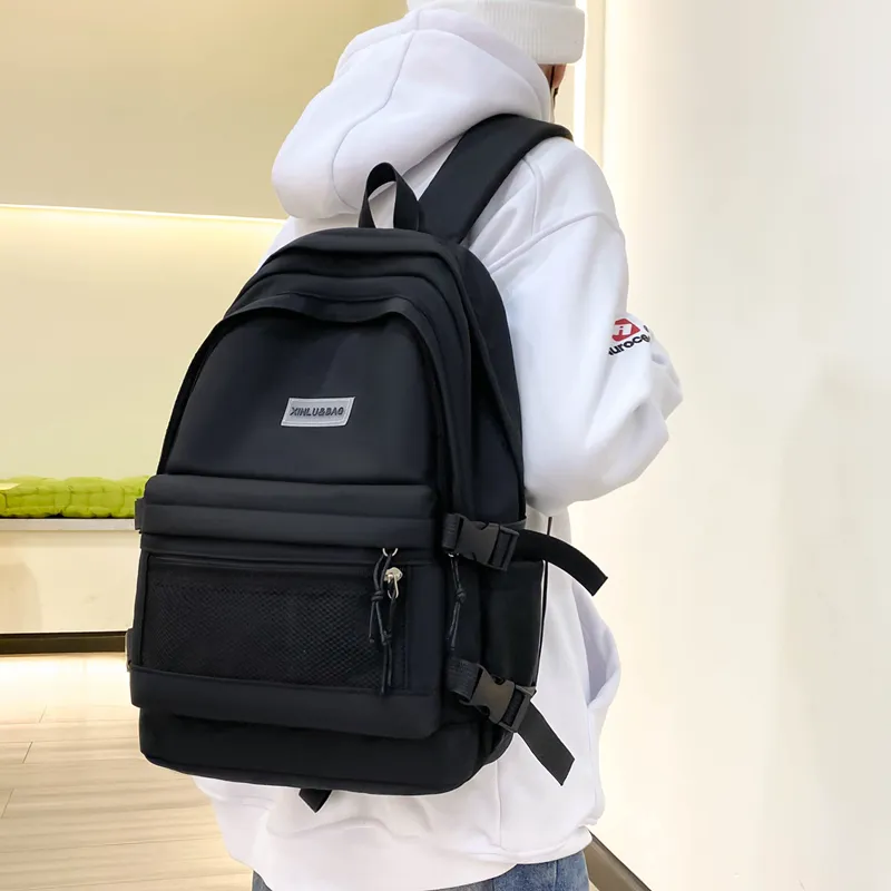 BRABOSTON Nylon Fabric Backpack Medium Size Unisex Black/Pink/Blue/Beige/Green/Gray-1